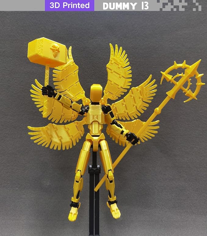 (Assembly Completed) 3D Printed T13 Action Figure, 5.5 Inch Multi-Jointed Movable Dummy 13 Toy,Dummy 13 Robot Action Figure with Lots of Weapons ﻿, Gold
