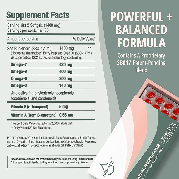 Lubracil Vaginal Moisturizer for Women, Hydrating Formula - 60 Count,2 Pack | Lubracil Vaginal Moisturizer Formula with Sea Buckthorn Oil & Omegas hydrate, soften dryness, and promote feminine wellness