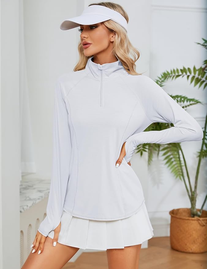 LOMON Women Long Sleeve Shirts Sun Protection 1/4 Zip Summer Quick Dry Hiking Shirts Quarter Zip Pullover for Women