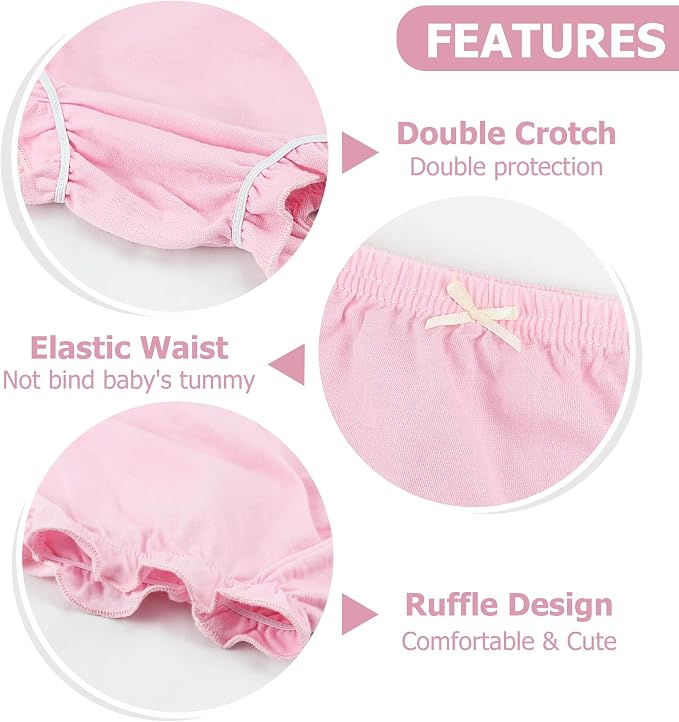 4 Pcs Baby Bloomers for Toddler Girls Newborn Diaper Covers for Girls Cotton Briefs Shorts Underwear