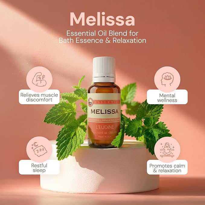 L’EUDINE Melissa Essential Oil – 1fl oz Therapeutic-Grade Lemon Balm Essential Oil – All-Natural Pure Lemon Balm Extract – Melissa Oil Essence for Aromatherapy, Stress-Relief, Muscle Discomfort