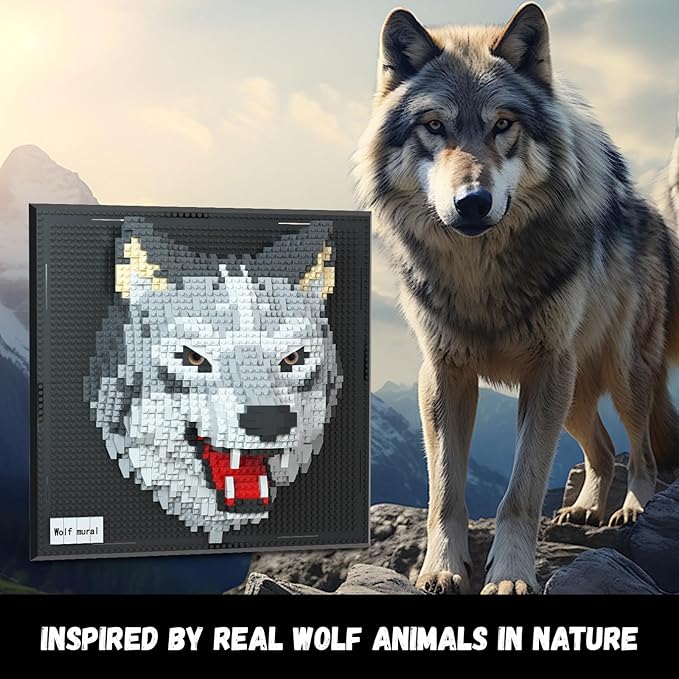 Wolf Animal 3D Wall Art Micro Mini Building Blocks Set for Adults, Unique Home Wall Decor or Table Display, No Compatible with Lego, Ideal Birthday Toy for Kids Teens (2214 PCS)