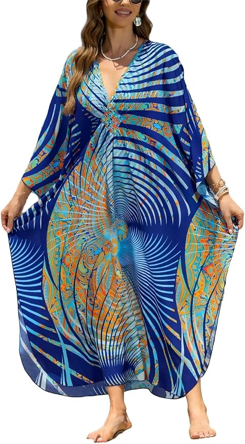 Mumu Dresses for Women Plus Size, Bohemian Kaftan Beach Cover Up Long Maxi Nightgown Soft Loungewear