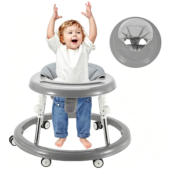 Folding Baby Walker,Height Adjustable Baby Walker for Babys 6-18 Months (Gray)