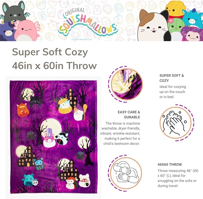 Collectibles Squishmallows Halloween Bedding Super Soft Cozy Plush Throw, 46 in x 60 in, (Officially Licensed Product) by Franco