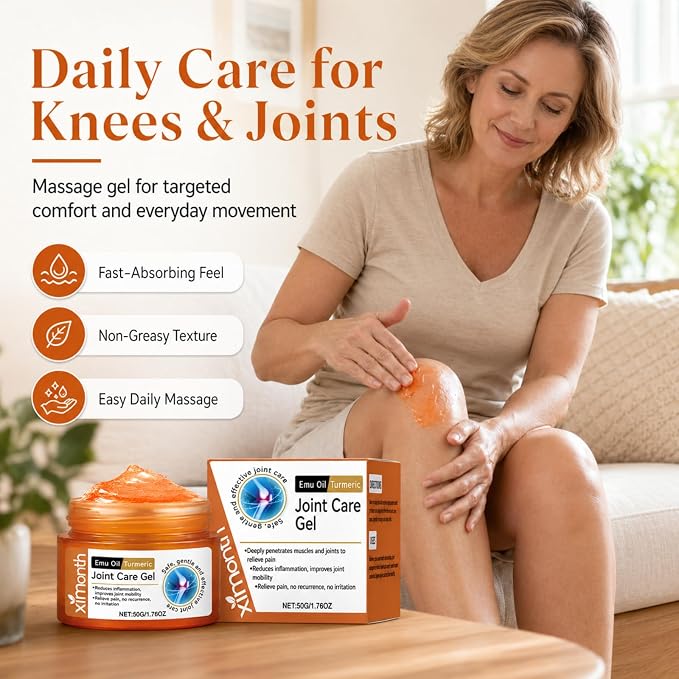 Ximonth Emu Oil Turmeric Joint Care Gel, 2 Pack 1.76 oz Each, Smooth Topical Massage for Knees, Back, Neck, Shoulders, Hands & Feet, Fast-Absorbing Daily Body Care