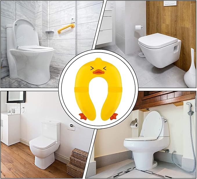 Toilet Potty Training Seat Cover, Travel Toilet Seat, Folding Non Slip Silicone Pads, Travel Portable Reusable Kids Toddlers Boys Girls, Carry Bag (Yellow - Duck)