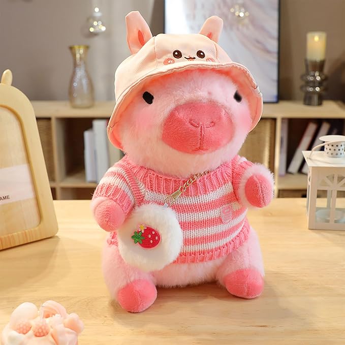 Capybara Plush with 9 pcs Clothes & Accessories, 10.2 in Cute Capybara Stuffed Animal Plush Toys, Dress Up Cute Plushies for Girls/Boys (Pink)