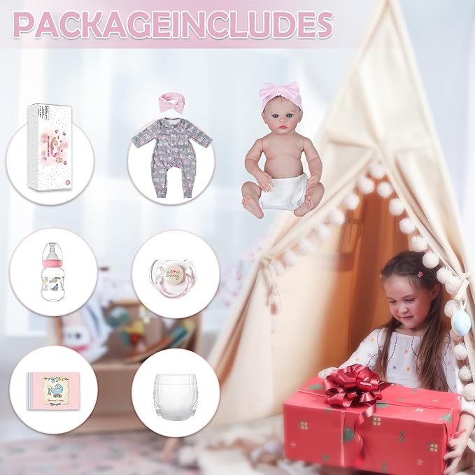 Lifelike Reborn Baby Girl - 18 inch Realistic Baby Girl Real Life Newborn Baby Dolls, Handmade Anatomically Correct Real Baby Dolls Gift Set for Kids Age 3 +