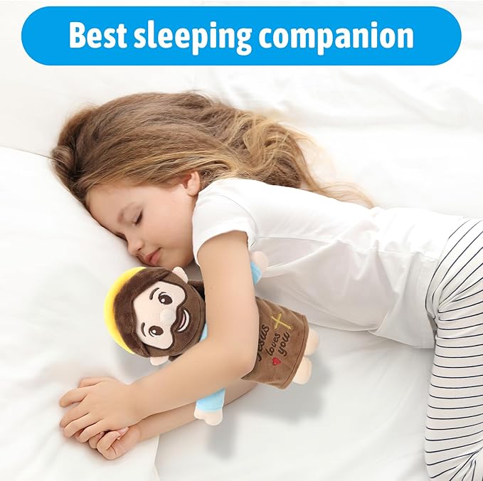 Jesus Plush 10", Jesus Plush Stuffed Doll with Halo, White-Skinned Big-Eyed Cute Plushie Gifts for Kids, Christian Stuff Religious Party Toys for Church Easter Christmas Baptisms Favors