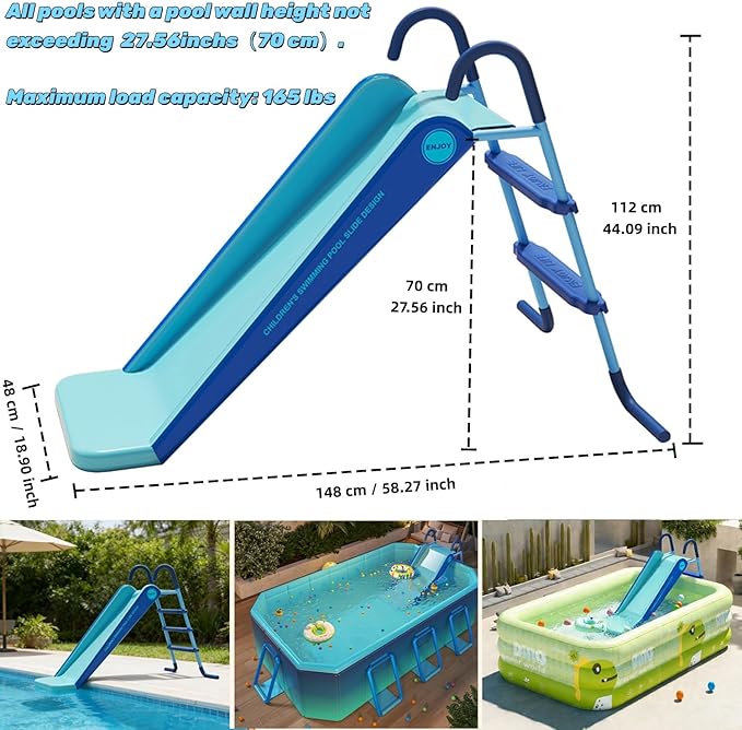 Pool Slide Foldable Pool Water Slide, Summer Swimming Pool Supplies Universal Trampoline Ladder Backyard Slide Home Playground Equipment (Blue)