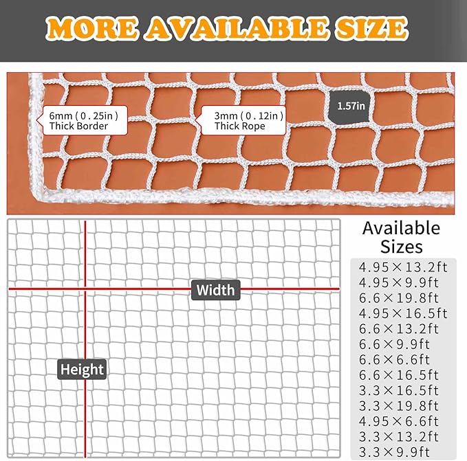 Balcony Netting for Pets, Apartment, Stair, Trampoline, Playground, Child Safety Rope Net, Driveway Net for Kids Safety, Baseball Softball Sports Netting (6.6ft19.8ft, White)