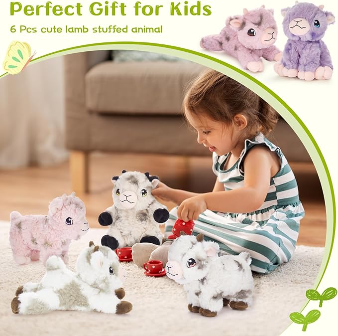 Tezituor 6 Pcs Sheep Stuffed Animals Set, 8 Inch Cute Stuffed Lamb Plush Toy for Birthday Party, Plush Sheep Lamb Toy Bulk for Boys Girls
