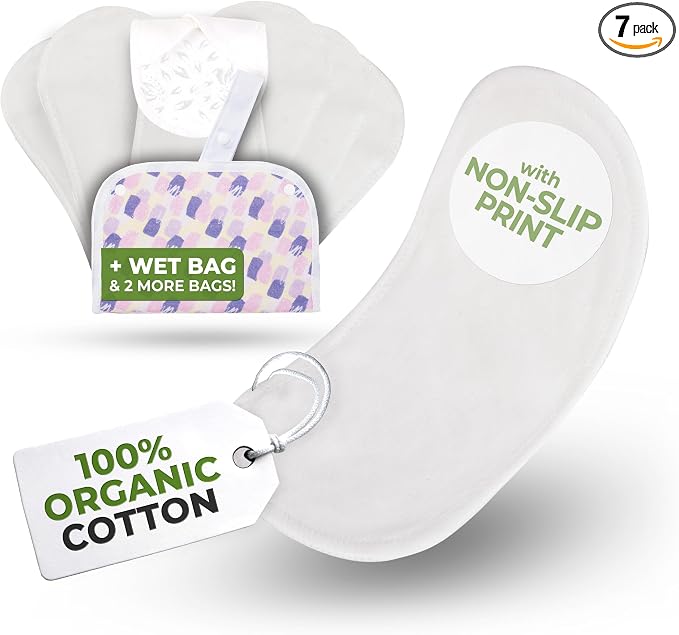 Non-Slip & Wingless Reusable Panty Liners for Women (Small 7-Pack) – High-Temp Washable Cloth Panty Liners for Vaginal Discharge – Breathable, Soft Organic Cotton Keeps You Fresh & Dry; for Daily Use