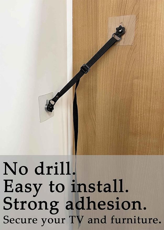 6 Pack Adjustable TV Safety Straps, No-Drill Adhesive Anti-Tip Furniture Anchors for Baby Proofing, Flat Screens Fix to Wall,Cabinet,Stand Or Desk, Earthquake Straps
