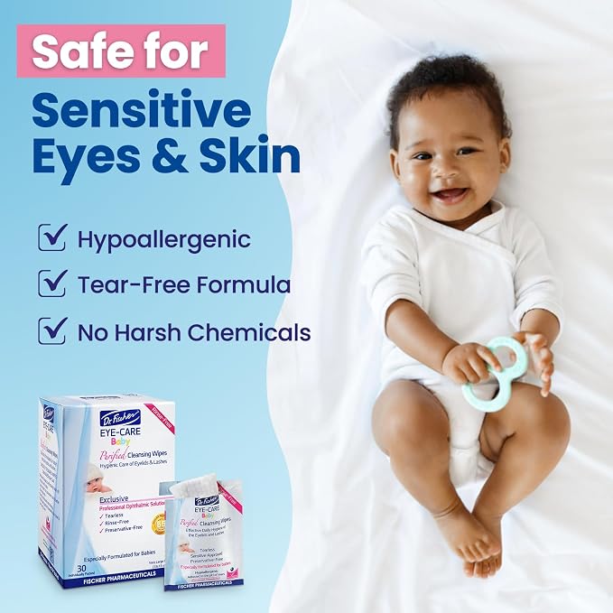 Dr. Fischer Baby Eye Wipes for Newborns & Toddlers - Sterile Eyelid Cleansing Wipes for Clogged Tear Ducts, Stye & Pink Eye - Tear Free, Hypoallergenic, Rinse Free - Pediatrician Recommended