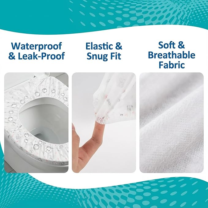 RAINFLOW Portable Toilet Mat - Disposable Toilet Seat Cover Waterproof Non-Woven Fabric Printed Individually Wrapped for travel,Hotel,Hospital and Public Toilet(15Pcs)
