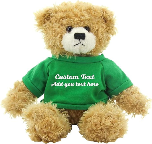 Customized Beige Brandon Bear - 12 inch Personalized Stuffed Bear Plush Toy - Perfect Custom Shirt Bear Gift for Graduation Valentines Graduation Easter Holidays (Kelly Greeen Shirt)