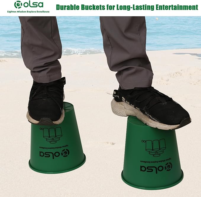 Olsa Giant Yard Pong Outdoor Games, Toss Family Game with 12 Buckets, Balls & Strength Carrying Bag for Yard Beach Lawn Games for Adults and Family (Green & Blue)