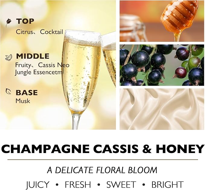 HomeLights Scented Candles for Women & Men, 34oz Candle Jars Aromatherapy 3-Wick Candle, Ideal for Eclectic Mixed Styles Home Decor and Gifts, Champagne Cassis & Honey