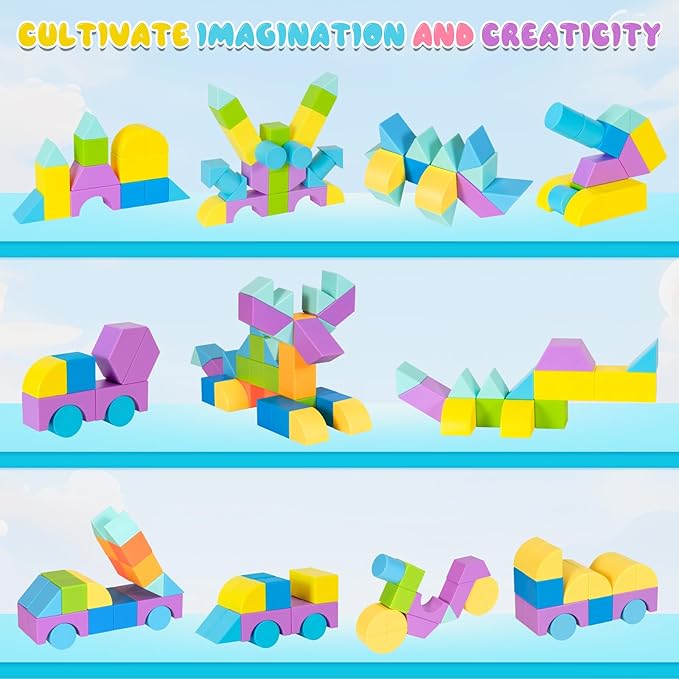 Multiple Shapes Magnetic Blocks, 46 PCS Magnet Building Blocks for Toddlers 3 4 5 6 7 8 Years Old Boys Girls Magic Cube Toys for Sensory STEM Education Preschool Gifts for Kids Ages 3+(esp. 3-8)