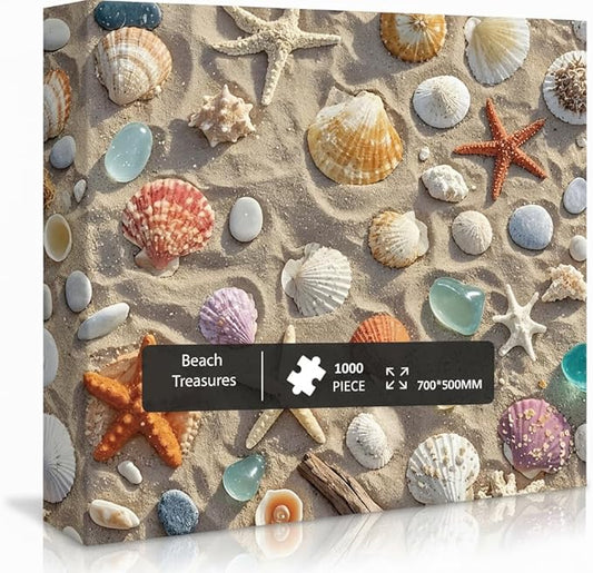 1000 Pieces Jigsaw Puzzles for Adults, Seaside Series - Calming Ocean View Art, Relaxing Stress Relief Game, Large 28" x 20", Great Gift for Summer & Home Decor（Beach Treasures）