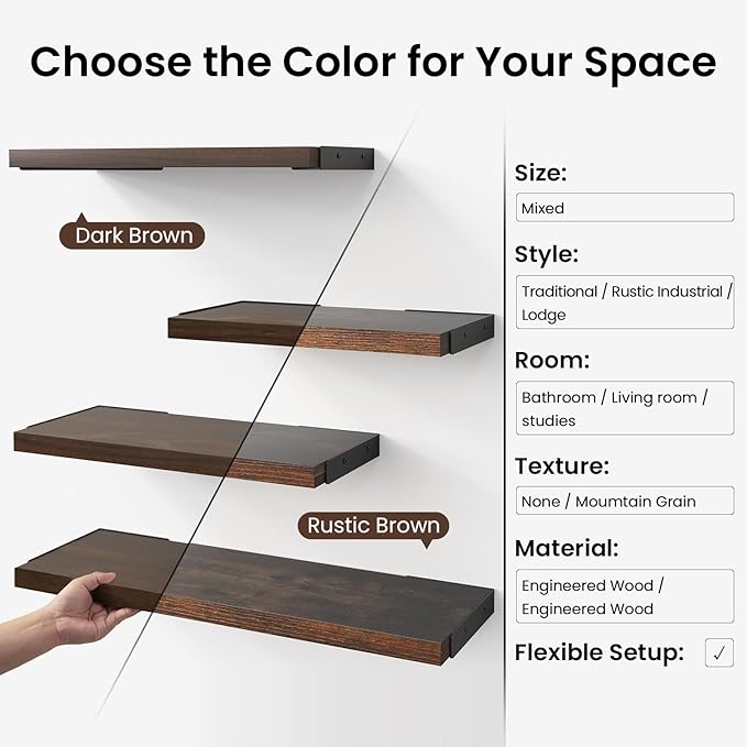 BAYKA Floating Shelves for Wall, Book Shelf for Bedroom, Wall Decor Shelves for Living Room Kitchen, Wood Floating Shelf for Home Decor, Corner Shelf for Bathroom, Office(Dark Brown,Set of 3)