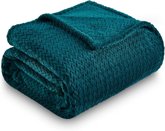 NEWCOSPLAY Fleece Leaves Pattern Throw Blanket, Dark Teal, 50"x60" | Super Soft Throw Blanket, Lightweight Cozy Bed Sofa Blanket, Premium Silky Flannel Fleece, Travel Blanket for All Season Use
