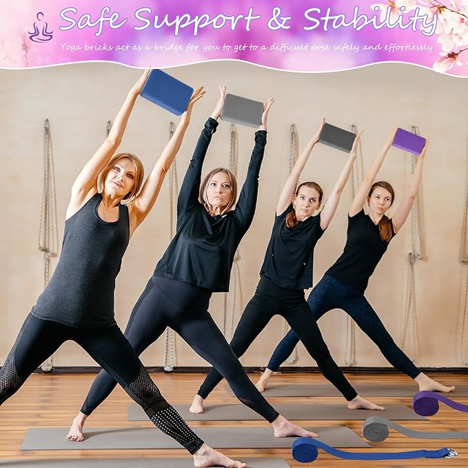 Wettarn 15 Pack Non-slip Yoga Block and Strap Set for Stretching