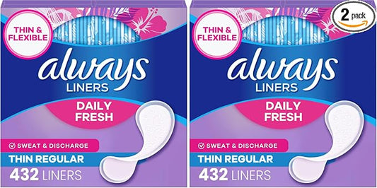 Always Panty Liners for Women Daily Liners, Regular Absorbency, Unscented, 432 Count (Pack of 2)