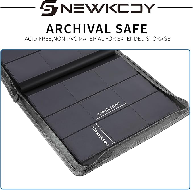 Snekdy Top loader Binder, 9 Pockets Top Loader，Holds 360 Top Loaders cards, Card binder with Sleeves for card in 3 x 4 inches color smooth Zipper PU Leather (Light Grey)