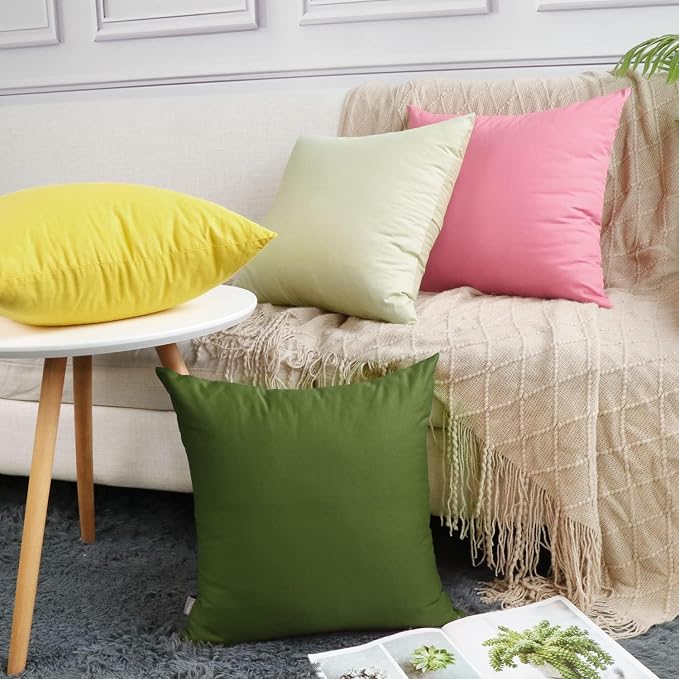 Thmyo 4-Pack 100% Cotton Comfortable Solid Decorative Throw Pillow Case, Square Cushion Cover Pillowcase Sublimation Blank Pillow Covers DIY Throw Pillowcase for Sofa(18x18 inch/ 45x45cm,Olive Green)