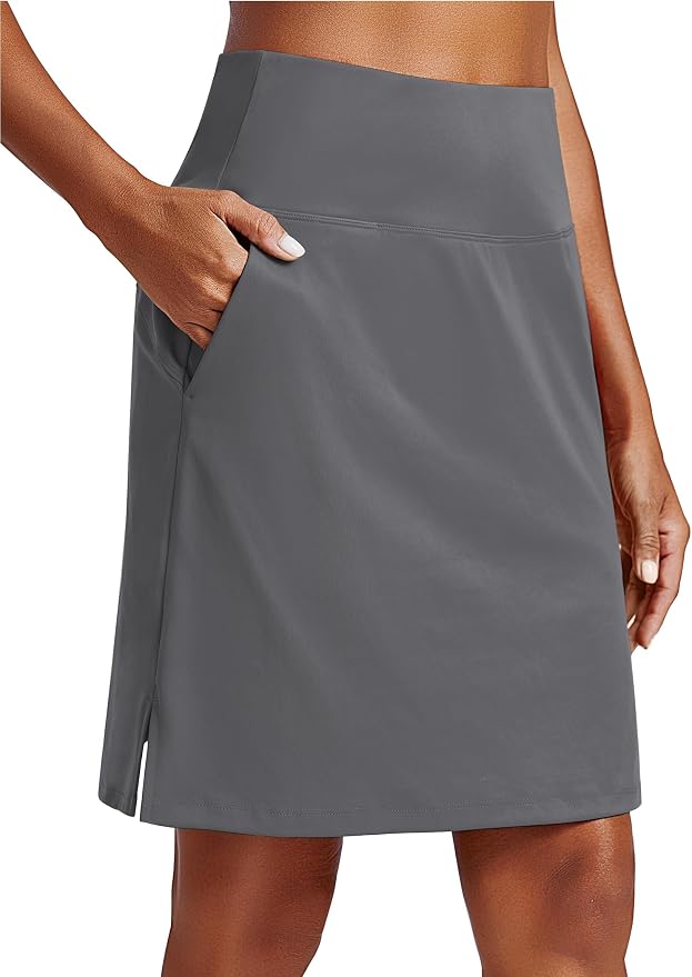PINSPARK 20" Skorts for Woman Knee Length UPF 50+ Golf Skirts | 4 Pockets, Built-in Shorts, High Waisted, Split Hem, Silky-smooth, Moisture-wicking, for Golf Athletic Tennis Workout Casual