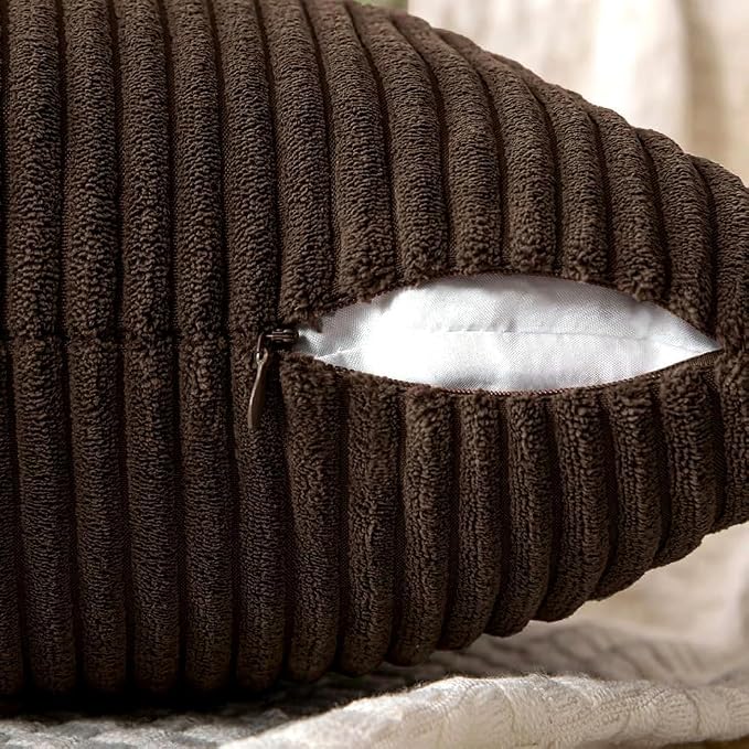 MIULEE Dark Brown Decorative Throw Pillow Covers for Couch 20x20 Inch | 2 Pack, Boho Farmhouse Pillow Covers, Soft Cross Corduroy Patchwork Textured Cushion Cases For Bed Sofa