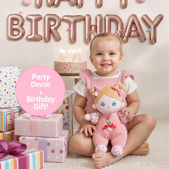 OUOZZZ Soft Baby Doll for Ages 3 and UP - Toys for Ages 3 and UP Birthday Christmas Plush Gift for Toddler Adorable First Doll Tulip Pink 10"