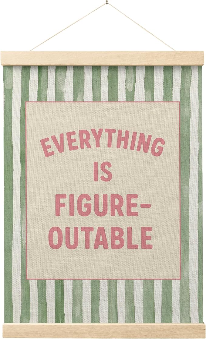 FGFK Preppy Pink and Green Everything Is Figureoutable Inspirational Framed hanging Canvas wall art Poster Prints office dorm room decor for women, Motivational posters decorations for home bedroom,12x16 Inch