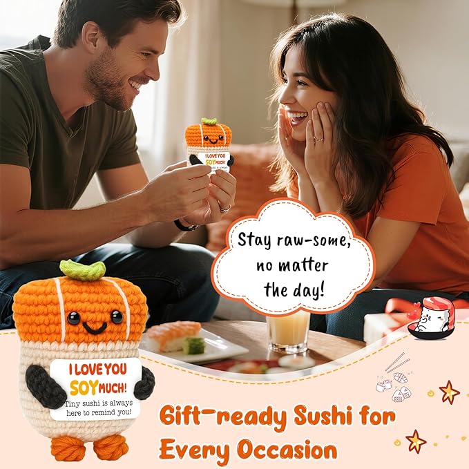 Mini Anniversary Romantic Gifts for Women Men Boyfriend Girlfriend Couples I Love You Gift Handmade Crochet Sushi for Birthday Wedding Engagement Anniversary for Him Her Wife Husband