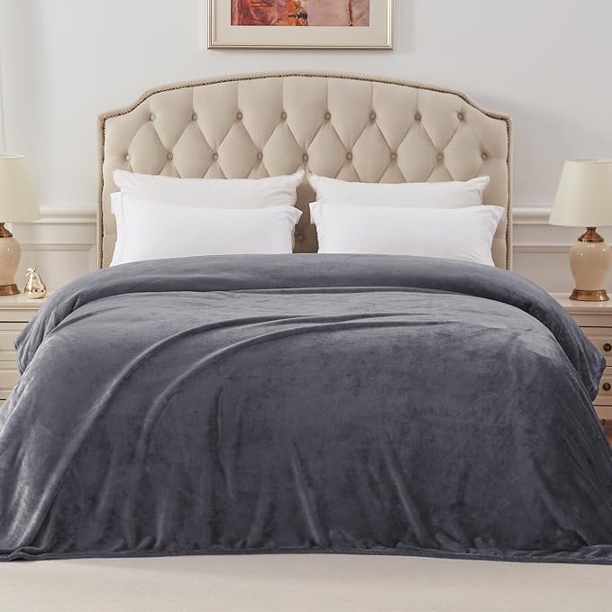 Exclusivo Mezcla Soft Fleece Blanket Twin Size for Bed, Dark Grey | 90x66 Inches, Double-Sided Brushed Flannel, Lightweight Plush Cozy Blanket for Home Decor, All Season, Machine Washable