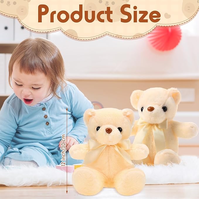 HyDren 24 Pcs Operation Christmas Bear Stuffed Animal Plush Gift Bulk 12 Inches Soft Toys for Kids Christmas Charity Donation, Holiday Party Favors & Classroom Gifts(Beige)