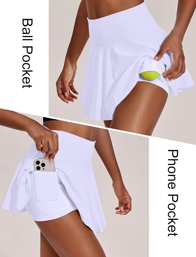 PINSPARK Womens Tennis Skirt 14" Pleated Athletic Golf Skorts with Pockets | High Waist, Tummy Control, Mini, Breathable, Lightweight, Soft, Built in Shorts, Pickleball, Casual