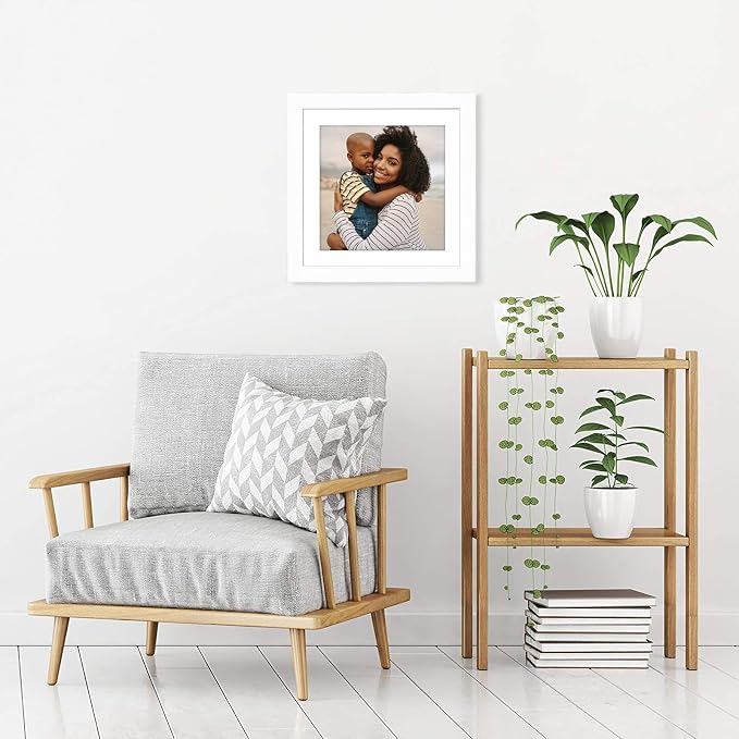 Americanflat 12x12 Picture Frame with Shatter-Resistant Glass - Use as 8x8 Frame with Mat or Display 12x12 Photo Without Mat - Signature Collection - Square Frames for Wall Display - White | Shatter-resistant glass, sawtooth hangers included, fits phot...