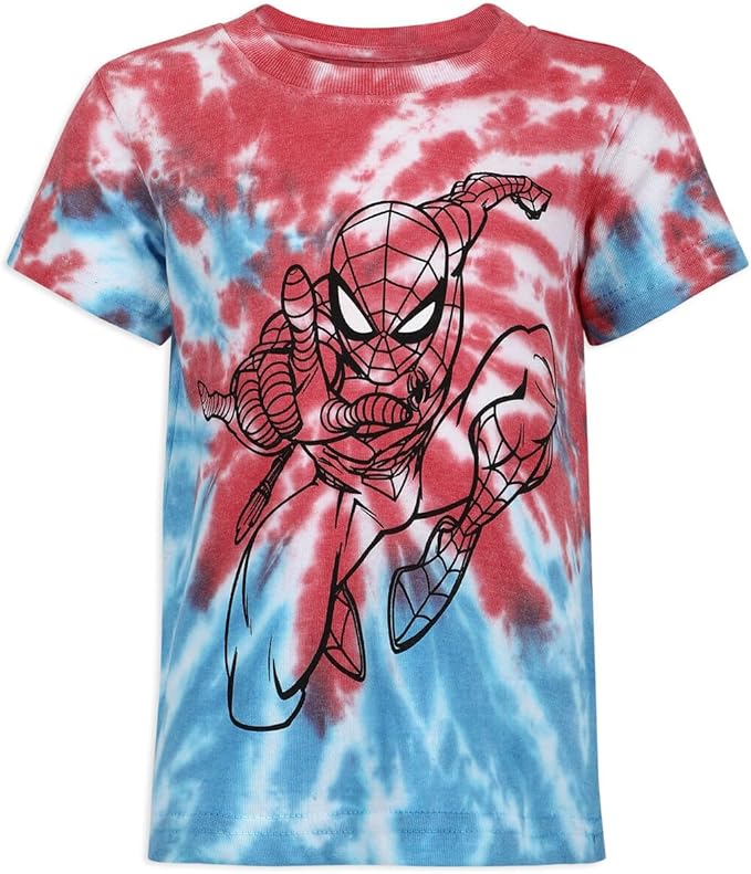 Marvel Spider-Man Boys Tie Dye Short Sleeve Shirt and Shorts Set for Toddler and Big Kids