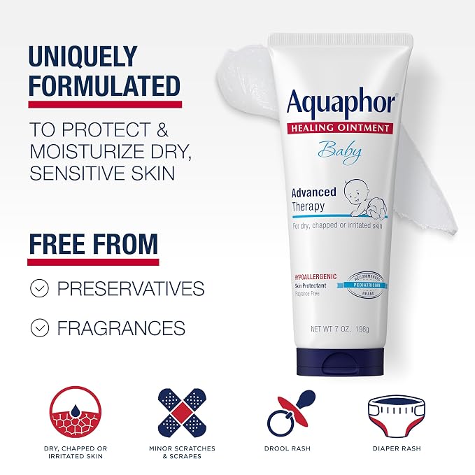 Aquaphor Baby Healing Ointment Advanced Therapy Skin Protectant, Dry Skin and Diaper Rash Ointment, 7 Oz Tube