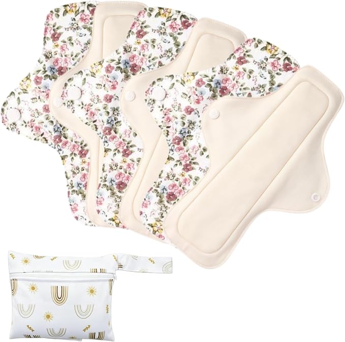 Washable Menstrual Pads,Reusable Incontinence Pads,Panty Liners Pads,Period Pads Sanitary Napkins,with 1 Storage Bag,for Women Postpartum/Incontinence Patients(Cotton Pink flower/S/6pcs)