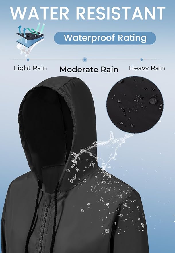 Zando Lightweight Rain Jacket Women Packable Waterproof Raincoat with Hood | Windbreaker Jacket Women, Light Raincoats for Drizzle, Rain Coats for Travel, Hiking and Commute