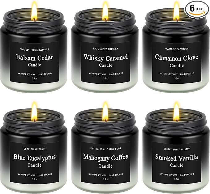 6 Pack Men Candles for Home Scented, Soy Wax 200 Hour Long Lasting Candle, Soy Candle Gifts for Fathers Day Birthday, Valentine, Christmas.