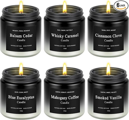 6 Pack Men Candles for Home Scented, Soy Wax 200 Hour Long Lasting Candle, Soy Candle Gifts for Fathers Day Birthday, Valentine, Christmas.