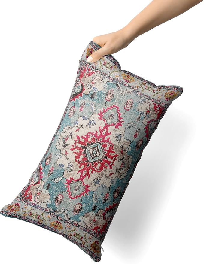 Snycler Boho Throw Pillow Covers 12x20 inch Set of 2 Boho Rug Carpet Double Sided Pattern Cotton Soft Pillow Case Cushion Cover Pillowcase for Couch Sofa Bed Decorative (Rose Red)