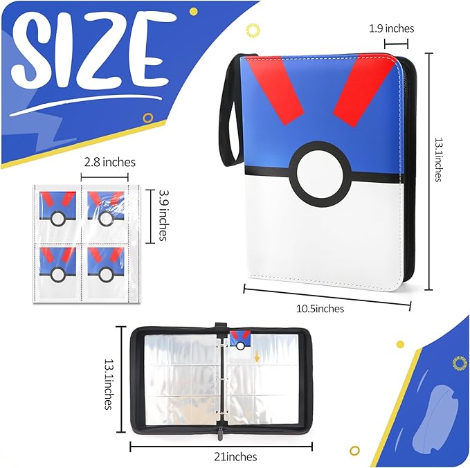 900 - Pockets Trading Card Binder with Removable 50 Sleeves, Card Collector Album with Zipper, Portable Card Holder Book Fits Sports Card, Game Card - Blue