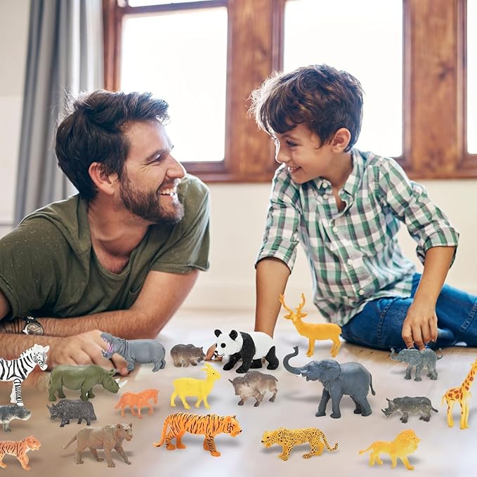 Kimicare 24Pcs Safari & Zoo Animals Figures, Realistic Plastic Animal Toys Set for Kids 1 2 3, Educational Jungle Animals Figures Playset, Party Supplies Birthday Gifts for Toddlers Boys Girls